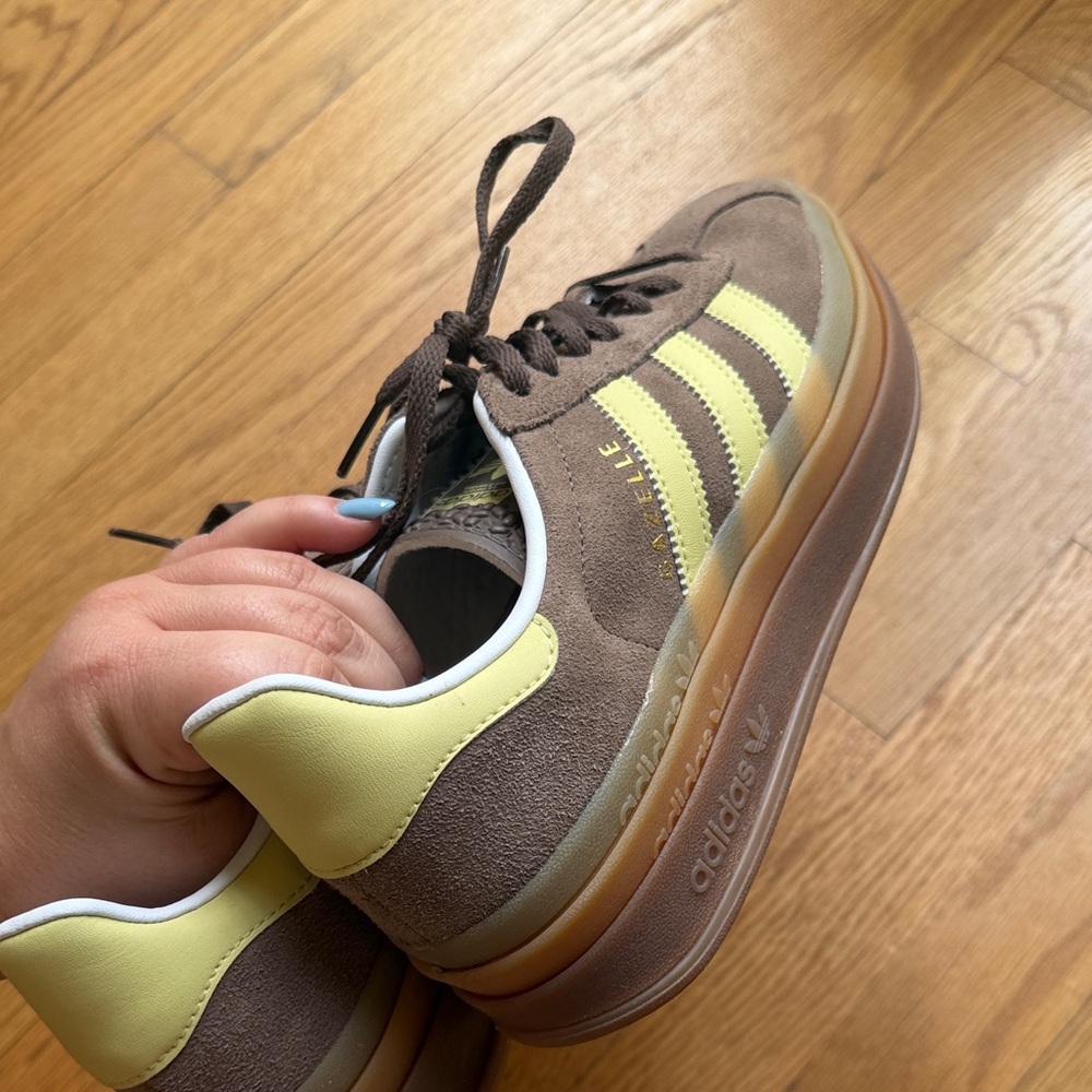 adidas gazelle Brown Suede Sneakers with Light Yellow Stripes - Picture 5 of 6